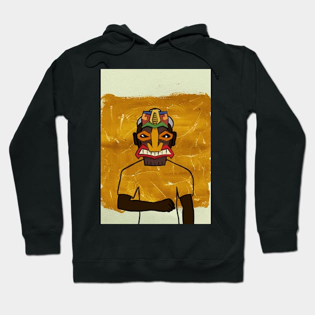 Expressionist Hawaiian Male Character with Dark Mask and Eyes Hoodie by Hashed Art